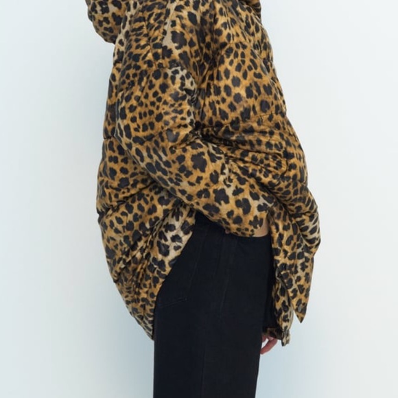 Zara Leopard water repellant puffer jacket coat - Picture 2 of 11